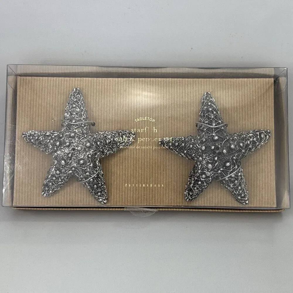 Pottery Barn Silver Starfish Salt & Pepper Shakers - New in Box